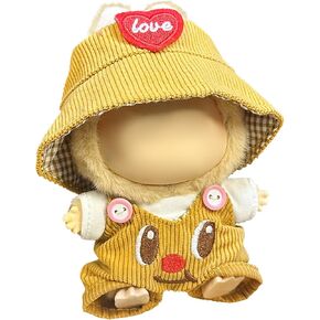 17cm Doll Clothes, Cute Kawaii Chic Style Outfit Set with Accessories, Bucket Hat and Overalls Set (NO Doll) Light Blue