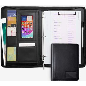 موثق محفظة - 3 حلقة من padfolio مع ZIPPER ، PU Business Portfolio Holder Tablet Tablet Sleeve A4 PAD PAD PADBOARK
