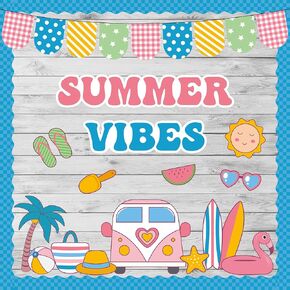 Hello Summer Bulletin Board Summer Theme Classroom Decorations Beach Watermelon Sun Surfing Tropical Palm Paper Cutouts for Back to School Bus Teacher Supplies Nursery Home Chalkboard Wall Door Decor