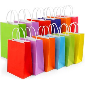 24 Pieces Kraft Paper Party Favor Bags With Handles, 8 Colors Christmas Small Gift Bags Bulk, Rainbow Goodie Bags For Kids Birthday, Party Supplies, Wedding, Christmas, Baby Shower, Crafts, Christmas Gifts, 8.3X5.9X3.2 Inch