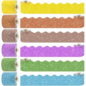Glitter Bulletin Board Borders Set - 6 Rolls 196.8 Ft Colorful Bulletin Board Decorations for Office, School Classroom Decor, Teachers & Home DIY - Classroom Bulletin, Posters & Birthday Parties