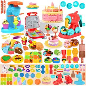 70 PCS 4 in 1 مجموعات العجين للأطفال الذين تتراوح أعمارهم بين 3-4-8 ، مجموعة أدوات العجين الحرف الفنية ، الآيستيك آيستيت Playset Noodle Hamburger Cake Maker ، المطبخ إبداعات الطعام لعب الأطفال الصغار الأولاد