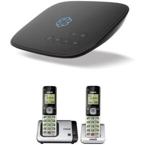 خدمة الهاتف المنزلية Ooma Telo مع Vtech CS6719-2 DECT 6.0 هاتف مع معرف المتصل/انتظار المكالمات ، والفضة/الأسود مع هاتفيات اللاسلكيتين