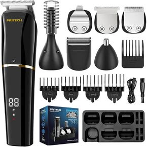 Hair Trimmers,Beard Trimmer,6 in 1 Kit Electric Cordless Nose Trimmer Mens Grooming Trimmer for Beard Head Face and Body Waterproof IPX7 USB Rechargeable LED Power Display by Pritech…