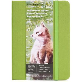 tumuarta Watercolor Journal for Mixed Media, 24 Sheets, 100% Cotton, 140 LB, Cold Press, Acid Free, 5.6x4 Portrait Warercolor Paper Sketchbook for Watercolor, Acrylic and Marker