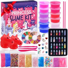 مجموعة الأميرة Slime For Girls - Slime Premade Slime القائم على المياه ، توهج في مسحوق الظلام واللمعان ، Ultimate DIY Pink Crystal Unicorn Kit for Girls ، فكرة هدية مثالية لعيد الميلاد وعطلات الأعمار 5-12+