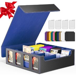 MTG Commander Deck Box-Patented Handle Design, Trading Card Storage Box Organizer Holds 236+ Double-sleeved Cards, Magnet Case with Dice Tray, 2 Card Holders, 6 Dividers for TCG, CCG, EDH -Black Blue