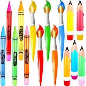 15 Pcs Jumbo Inflatable Crayons Set Neon Blow Up Crayons Pencils Paint Brush Hanging Prop Decoration for Classroom Garden Room Birthday Party Favor, 5 Colors