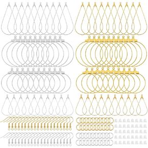 200PCS Jewelry Making Earrings Supplies Earring Hooks for Jewelry Making French Beading Hoop Earring Finding Hoop Open Beading Hoops Teardrop Round Wire Hoops Earring Backs for DIY Earring Jewelry