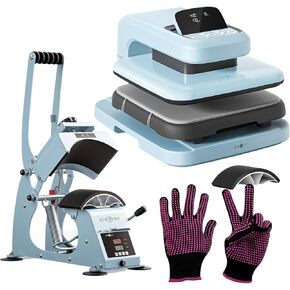 Htvront Auto Heat Press 2 مع ضغط قابل للتعديل وارتفاع تسخين أعلى ، تسخين بسرعة ومتساوية + HAT Machine - HAT Press Heat Machine للقبعات مع 2 Platens + 2PC قفازات مقاومة للحرارة