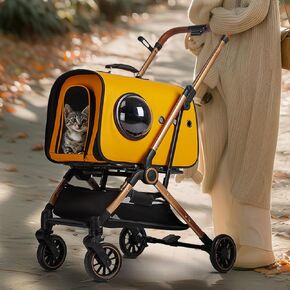 3 in 1 Folding Dog & Cat Stroller, Pet Folding Stroller, Dog/Cat Strollers with Detachable Carrier for Small/Medium Pet, Waterproof Pad, Cup Holder