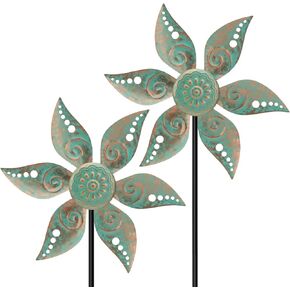 2 Pack Wind Spinners Outdoor Clearance Metal Vintage Green,Wind Sculpture Small Iron Windmill is Decorative Garden Stakes for Patio Lawn Outdoor Yard Lawn Garden Decor