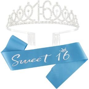 Semato 16th Birthday Crown and Hot Pink Sweet 16 Sash Kit- "Sweet 16" Party Decorations 16th Birthday Party Gifts Birthday Party Supplies for Girls (hot pink)