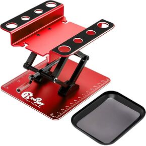 RC Car Work Stand Aluminum Repair Workstation Lift Lower with Screw Tray for Traxxas TRX4 Axial Arrma Redcat Losi 1/8 1/10 1/12 1/14 1/16 1/18 1/24 RC Car Tool Set (Red)