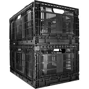 JEZERO Stackable, Collapsible Professional Storage Crate: Grated Wall Utility Storage Baskets for Household Storage and Organization | Black, 23.6" x 15.8" x 11.3", 2-Pack (PN: CC28-2PK)