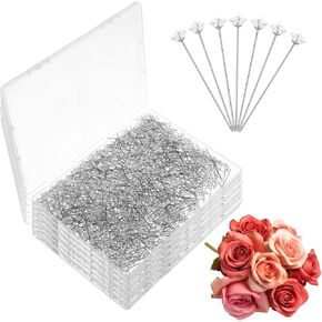 1000 pcs دبابيس دبابيس دبابيس زهرة لباقة الكورس كورسج زفاف باقة الماس المجوهرات مجوهرات أحجار الأزهار الإكسسوارات مجوهرات ديكور ديي (1.5 بوصة)