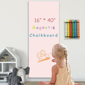 Magnetic Chalkboard Contact Paper for Wall,Peel and Stick Self Adhesive Blackboard Wall Decal Roll with 6 Chalk for Home School,Light Magnetic Sheet,40",x 16" Pink (CB-PK-40100)