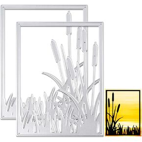 2pcs Reed Grass Cutting Dies for Card Making, Plant Square Metal Frame Die Cuts for Scrapbooking Album Paper Home Decorations DIY Craft (4.6x3.5in)