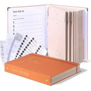 Important Document Organizer, Folio Folders with Pockets, Expanding File Folder for Important Papers, Emergency Binder, Birth Certificates, Social Security Cards, and Passports (Orange Color)