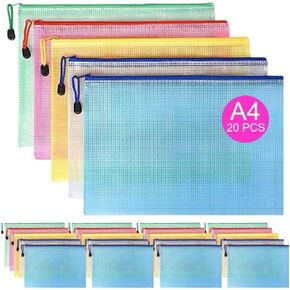 20 PCS A4 MESH SHIPPER POUTHES ، 13.2 "× 9.2" أكياس سحاب مقاومة للماء ، وحقائب ملفات الحرف الدائمة ، لتنظيم فصل المكاتب المدرسية ، ولعبة الطاولة والألغاز تنظيم التخزين ، 5 ألوان