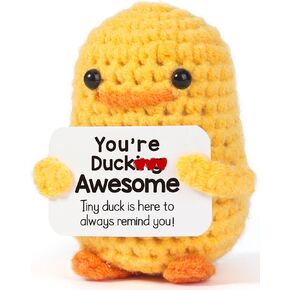 MBL Inspirational Positive Crochet Duck - Handmade Knitting Emotional Duck for Cheer Up Support Birthday Christmas White Elephant Stocking Stuffer Gifts, You're Duck Awesome, Funny Pickle Potato Duck