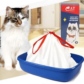 10 Count Litter Box Liners Jumbo, Heavy Duty Cat Litter Box Liners: Tear Free&Pull-Out, Leak Resistant - Drawstring Close - Size: 36 * 19 Inch (10 Count Unscented)