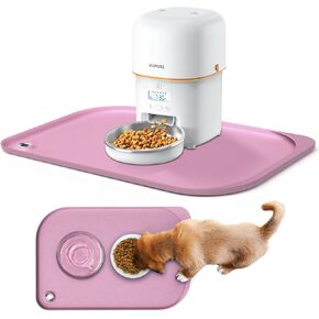 Silicone Pet Feeding Mat with Metal Ring, Waterproof, 23x15 in, Pet Feeding Mats, Raised Edges to Prevent Spills, Dogs and Cats Placement Tray to Stop Food and Water Bowl Messes (Pink, 23x15 in)