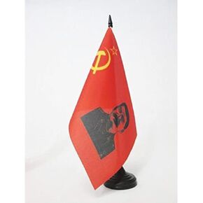 USSR with Stalin Table Flag 5'' x 8'' - Soviet Union communist Desk Flag 21 x 14 cm - Black plastic stick and base - AZ FLAG