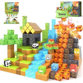 Magnetic Blocks-Build Mine Magnet World Dinosaur Panda Toys Kids Games, Toddler STEM Educational Sensory Dino Toys for Kids 3-5 5-7, Birthday Gifts for 3 4 5 6 7 8 Year Old Boys and Girls