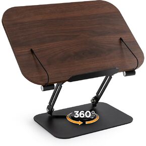 Book Stand for Reading, Cookbook Holder Stand with Height & Angle Adjustable, 360° Swivel Base, Hidden Page Clips, Foldable for Textbooks, Tablets, Laptop, Music Scores