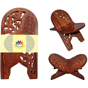 Craftsman 12 Inch Rahel Holy Book Stand for Pooja Puja Gita Quran Bible Stand حامل. طي كتاب صلاة خشب الورد الديني