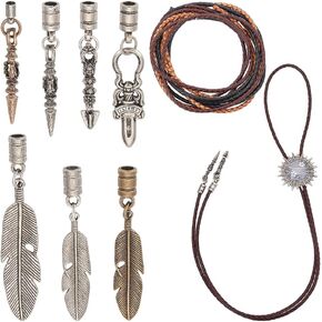 NBEADS BOLO TIE ، نصائح Bolo TIE PRESSION CAPS KIT 7 PCS LONG Alloy Bolo TIE TIPS CAPS END AND AND AND 3PCS 3M CALHIDE LEATHER ROPE
