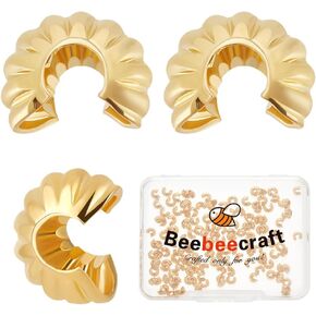 Beebeecraft 1 Box 160pcs Crimp Bead Cover 18K Gold Plated Brass 4mm Round Round Open Crimp End Tip Tip for DIY Makings Makings
