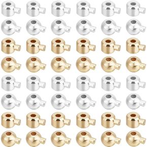 Beebeecraft 100pcs 4 أنماط Crimp Bead Stopper 14k Gold و 925 Sterling Silver Flated Cord Crimp Beads for Jewelry Making Supplies