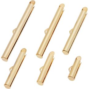 Beebeecraft 36pcs 6 Size Slide on End Clasp 18k Gold Plated Slider End Caps Crimp Tube Clasp for Necklace Bracelet Making Jeweler