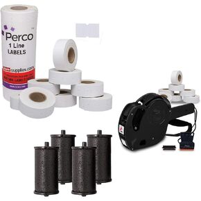 Perco 1 Line Line White Labels - 1 Sleeve ، 8،000 Price Price and Date Gun Labels Bundled W Perco X 1 Line Price Price Kit - 1 Line Label Gun مع 9000 White Blank Labels ، و Perco Ink Roll