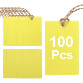 UXCELL 100PCS علامات الشحن البلاستيكية الأسود ، 3.5 "× 2" علامات العلامات المقاومة للماء قابلة للكتابة معلقة معلقة مع خيط وسلك لعلامات الصمام ، الأمتعة ، المرآب ، المخزون