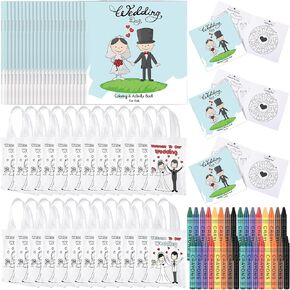 Tenceur 12 Packs Wedding Activities for Kids Include 12 Pcs Wedding Coloring Book, 12 Pcs Non Woven Wedding Favors Bags and 12 Sets Activity Crayons for Wedding Scavenger Hunt Game Reception