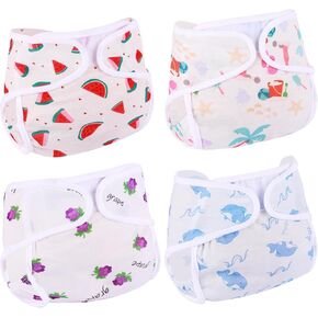 Babeside 4 PCS Reborn Baby Doll Diapers قابلة لإعادة الاستخدام مقابل 17-22 بوصة دمى وأنماط الحيوانات والفواكه حفاضات دمية الطفل للملابس الداخلية للدمى الواقعة