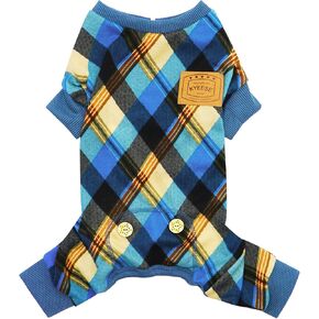 kyeese dog pajamas velvet doggie jammies خفيفة الوزن pjs مريحة ملابس الحيوانات الأليفة منقوشة الكلب الكلب للكلاب الصغيرة بوي فتاة مطاطية معطف ناعم ، تحقق كبير (أزرق) ، صغير ، صغير