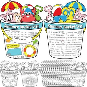 Pasimy 40 PCS My Summer Bucket List Poster Colling Activity Poster للأطفال الملون الخاص بك قائمة دلو الصيف الخاصة بك نهاية العام الدراسي DIY Crafts Beach Pool Paint
