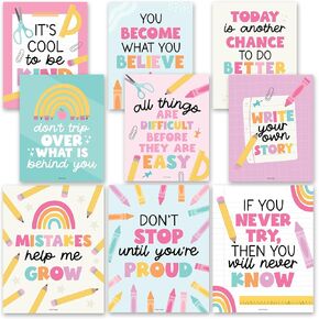 Hadley Designs Motivational Posters for Classroom - 9 Growth Mindset Wall Art for Teachers, Durable Classroom Decorations for Elementary & Middle School, Teacher Supplies, Colorful Theme