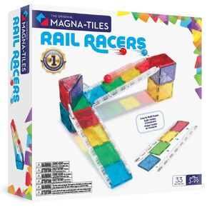 Magna-Tiles® Rail Racers Deluxe 90 قطعة مجموعة البناء المغناطيسي ، العلامة التجارية الأصلية للبناء المغناطيسي
