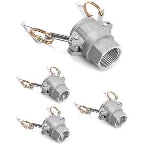 QWORK Aluminum Type D Cam and Groove Fitting - 2" Female Coupler x 2" Female NPT - 4 Pack Hose Fitting Includes Camlock Gasket Fitting (2") - Secure Locking Mechanism