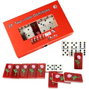 Double Six Dominoes ، 28 DOMINO DOTS DOUTS DOUTS مع صناديق هدايا راقية ، والبالغين والعائلات لمدة 2-4 لاعبين ، وألعاب طاولة الأرقام الكلاسيكية (روز)
