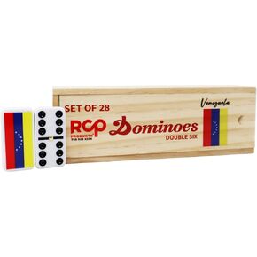 مجموعة Dominos للبالغين - مجموعة محترفة 6 دومينو كوبيانو من 28 بلاطًا والبالغين - لعبة ألعاب كلاسيكية وسفر مع Wood Case Juegos de Mesa Venezuela Country Flag