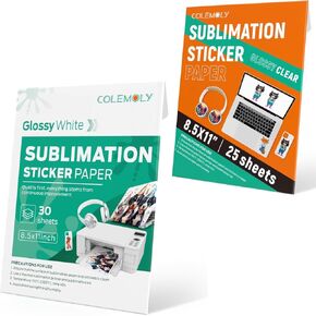 Glossy Sublimation Sticker Paper 30 Sheets and 100% Clear Sublimation Sticker Paper 25 Sheets for Inkjet Printer 8.5x11 Letter Papers with Sublimation Ink