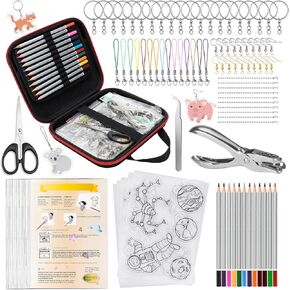 206pcs مجموعة أوراق Dink المتدلية مع CASE ، تقلص ورقة البلاستيك تقلص مجموعة keychain dink مع 25pcs أوراق الورق المتدلية ملحقات مفاتيح سلاسل المفاتيح لحلقات الحلي DIY