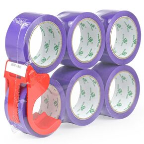 BOMEI PACK Purple Packing Tape with Dispenser, 2.4 Mil 1.88 Inch x 60 Yards, 6 Refills Rolls Color Box Tape for Moving, Shipping and Packaging