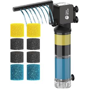 AquaMiracle 3-Stage Aquarium Filter (for 40-150 Gal Tanks) with Filter Sponges Pack (Including 2 x Coarse Sponge, 2 x Fine Sponge & 4 x Carbonized Sponge)